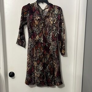 Rebecca‎ Taylor Brown and Pink A-line V-neck Silk Snakeprint Dress Size 2